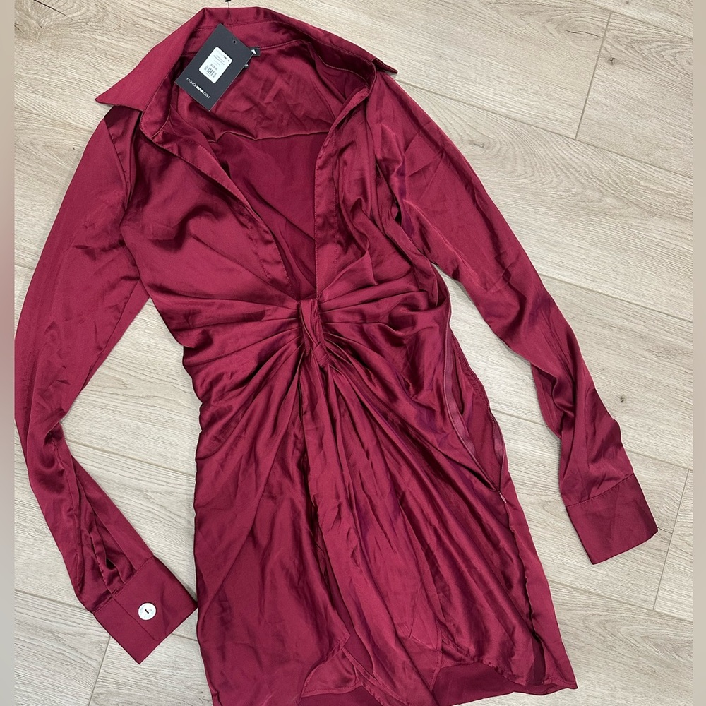 Fashion Nova Deep Red Satin Midi Dress